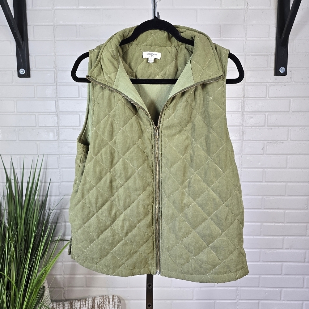 Umgee Olive Green Quilted Zip Up Vest Medium - Picture 9 of 11